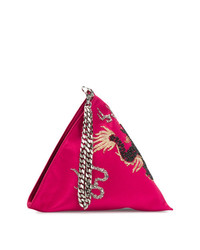 Ярко-розовый сатиновый клатч с украшением от Les Petits Joueurs