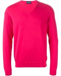 Мужской ярко-розовый свитер с v-образным вырезом от Drumohr
