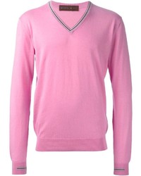 Мужской ярко-розовый свитер с v-образным вырезом от Etro
