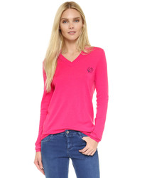 Женский ярко-розовый свитер с v-образным вырезом от MCQ