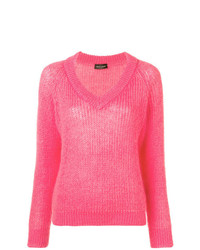 Женский ярко-розовый свитер с v-образным вырезом от Roberto Collina