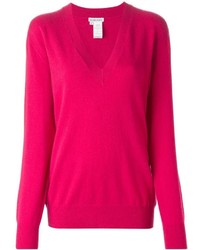 Женский ярко-розовый свитер с v-образным вырезом от Tomas Maier