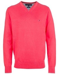 Мужской ярко-розовый свитер с v-образным вырезом от Tommy Hilfiger