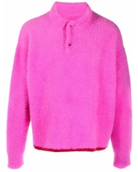 Мужской ярко-розовый свитер с воротником поло от Jacquemus