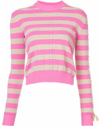 Женский ярко-розовый свитер с круглым вырезом в горизонтальную полоску от Fendi