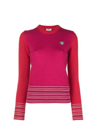 Женский ярко-розовый свитер с круглым вырезом в горизонтальную полоску от Kenzo