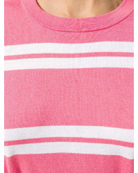 Женский ярко-розовый свитер с круглым вырезом в горизонтальную полоску от Allude