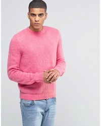 Ярко-розовый свитер с круглым вырезом из мохера