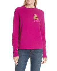 Ярко-розовый свитер с круглым вырезом с вышивкой