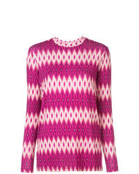 Ярко-розовый свитер с круглым вырезом с геометрическим рисунком