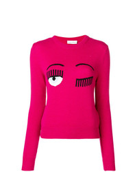 Женский ярко-розовый свитер с круглым вырезом с принтом от Chiara Ferragni