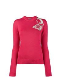 Женский ярко-розовый свитер с круглым вырезом с принтом от Miu Miu
