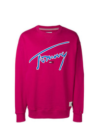 Мужской ярко-розовый свитер с круглым вырезом с принтом от Tommy Jeans