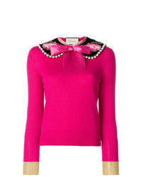 Ярко-розовый свитер с круглым вырезом с украшением