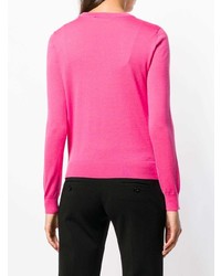 Женский ярко-розовый свитер с круглым вырезом с цветочным принтом от Tory Burch