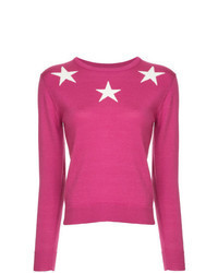 Ярко-розовый свитер с круглым вырезом со звездами