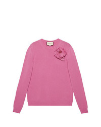 Женский ярко-розовый свитер с круглым вырезом от Gucci