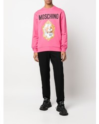 Мужской ярко-розовый флисовый свитшот с принтом от Moschino