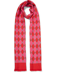 Ярко-розовый шарф с принтом
