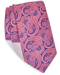 Ярко-розовый шелковый галстук с "огурцами"