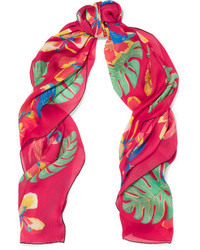 Женский ярко-розовый шелковый шарф с принтом от Valentino