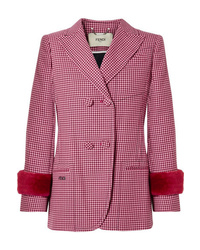 Ярко-розовый шерстяной пиджак с узором "гусиные лапки"