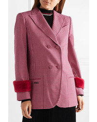 Женский ярко-розовый шерстяной пиджак с узором "гусиные лапки" от Fendi