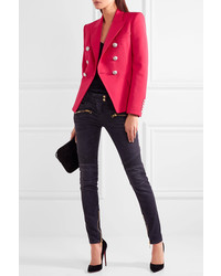 Женский ярко-розовый шерстяной пиджак от Balmain